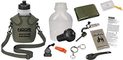 NDuR Survival Canteen Kit with Advanced Filter and Pouch, 46-Ounce, Olive