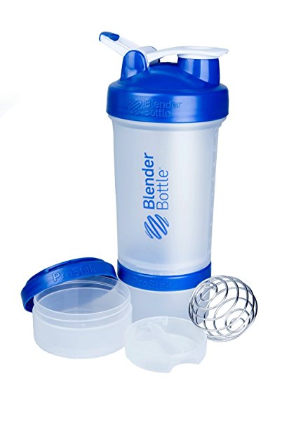 BlenderBottle ProStak System with 22-Ounce Bottle and Twist n' Lock Storage, Clear/Blue