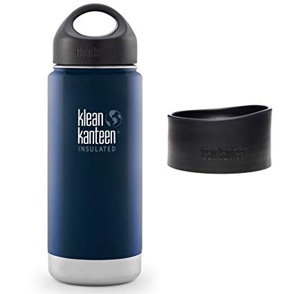 Klean Kanteen Wide Mouth Insulated Bottle Bundle with 2 Caps (Stainless Loop Cap and Cafe Cap) - Deep Sea 16 Ounce