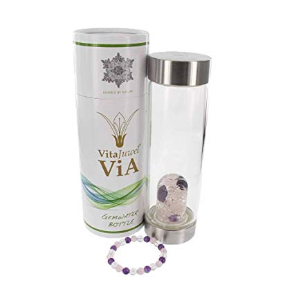 VitaJuwel Bottles with Gempod Crystals Gemstone Infused Bohemian Glass GemWater Glass Bottle - Enhances and Structures Drinking Water