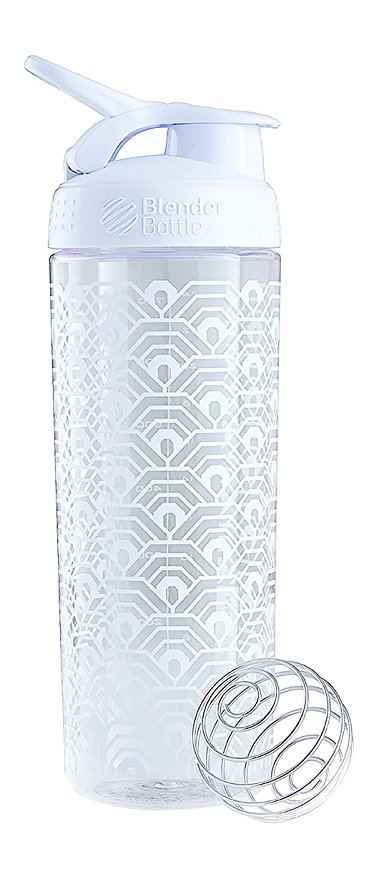 BlenderBottle SportMixer Signature Sleek Shaker Bottle, Clamshell White, 28-Ounce