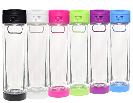 Glasstic Shatterproof Glass Water Bottle - 16oz - Double Wall - Flip Cap - 6 Bottle Assortment