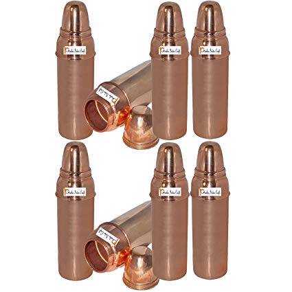 800 ML / 27 oz - Set of 8 - Prisha India Craft ® Pure Copper Water Bottle Pitcher or Thermos Flask for Ayurvedic Health Benefits 100% Genuine Copper Bottles - Indian Water Carafe Christmas Gift Item