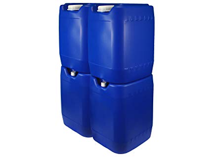 Poly Farm Stackable Emergency Water Storage Carboy, 5 gallon, Blue, 4-pack with spigot