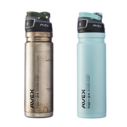 Avex FreeFlow Autoseal 24oz Water Bottle Combo Ice Blue & Unfinished Stainless