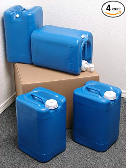 6 Gallon Oversized Samson Stackers, Blue, 4 Pack (24 Gallons), Emergency Water Storage Kit - New! - Boxed! Includes 1 Spigot and Cap Wrench