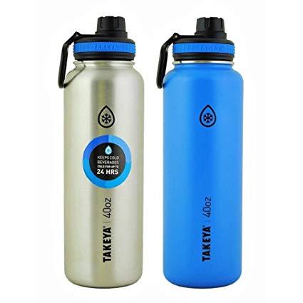 Takeya Thermo Double Wall Vacuum Insulated Stainless Steel Water Bottle 2 Pack 40 oz Blue and Silver