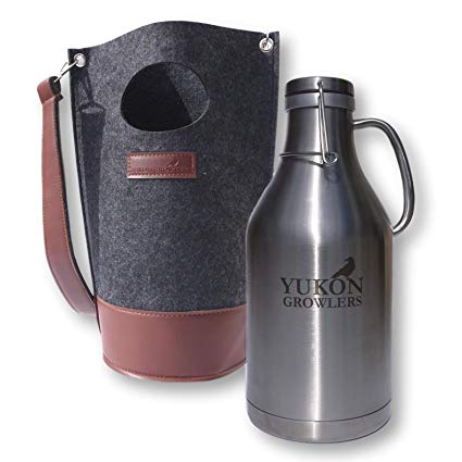 Yukon Growlers Premium Insulated Stainless Steel Growler - Keep Your Beer Cold and Carbonated for 24 Hours in this Double-Walled Vacuum Growler with Swing-Top Lid and Handle for Easy Pouring - 64 oz