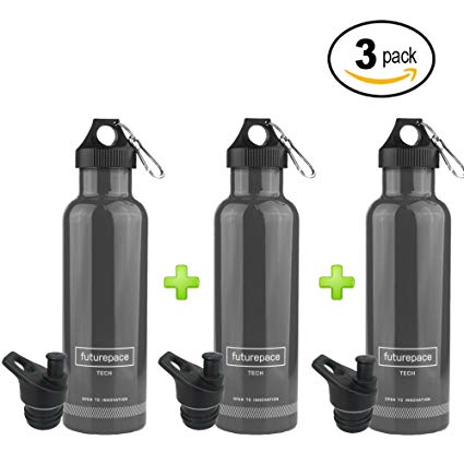 BEST STAINLESS STEEL INSULATED SPORTS WATER BOTTLE - Large SILVER - 25oz- BPA FREE by Futurepace Tech -HYDRATE with DOUBLE WALL! for Office, Gym, Running, Cycling, Hiking