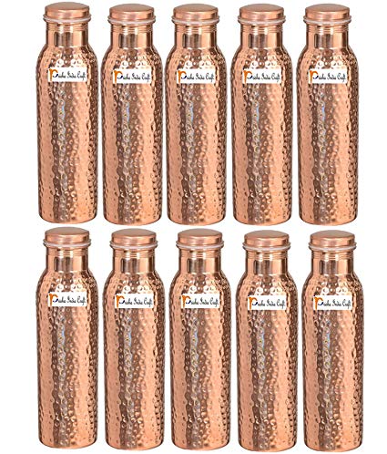 900ml / 30oz – Set of 10 - Prisha India Craft Pure Copper Water Bottle Ayurveda Health Benefits - Best Quality Water Bottles Joint Free, Handmade Christmas Gift