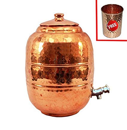 Rastogi Handicrafts Hammered Pure Copper 6.5 ltr. Water Pot Storage Tank - Tumble With Tap Kitchen Home Garden