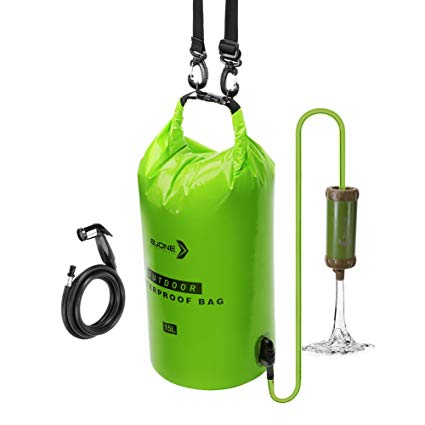 Water Filter Bag System,15L High-Volume Gravity-Fed Water Purifier,Portable Dry Bag and Outdoor Hydration Pack with 1 Shower And 1 Hollow Fiber Filter Module for Camping and Adventures