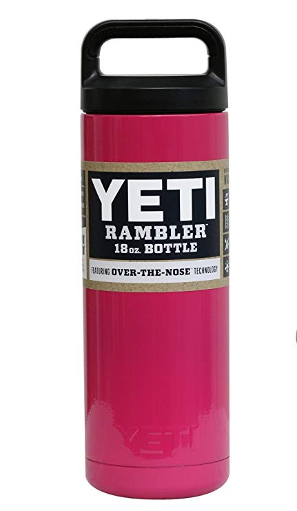 YETI Custom Powder Coated Rambler Stainless Steel Insulated Water Bottle, Fuchsia Pink - 18 oz.