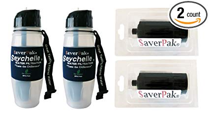 $averPak 2 Pack - Includes 2 $averPak Seychelle 28oz Flip Top Bottles with the ADVANCED Filter and 2 Spare Filters