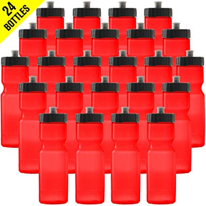 50 Strong Sports Squeeze Water Bottle Bulk Pack - 24 Bottles - 22 oz. BPA Free Easy Open Push/Pull Cap - Made in USA by