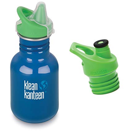 Klean Kanteen Kid's 12 Ounce Stainless Steel Bottle with Green Sippy Cap and Green Sport Cap 3.0